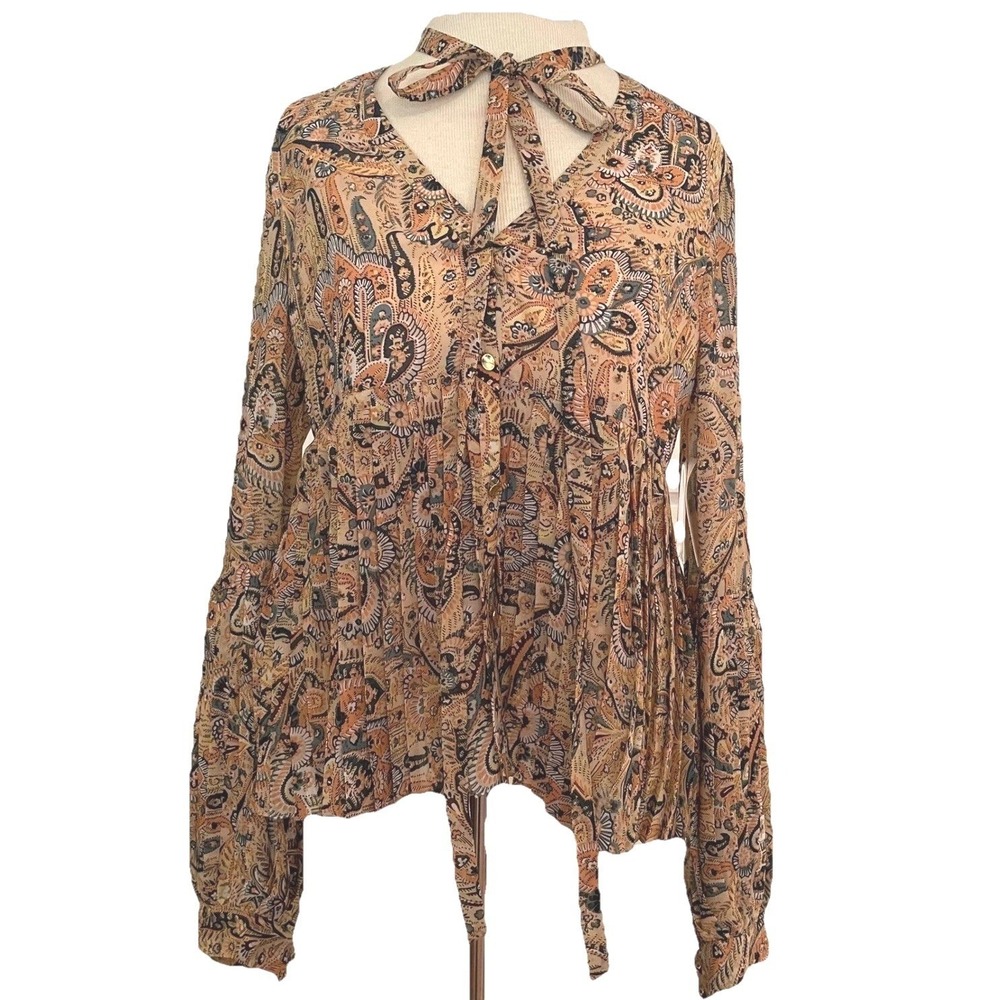 NWT Anthropologie Leifsdottir Women 4 Top Paisley Pleated Peasant Blouse Chiffon
